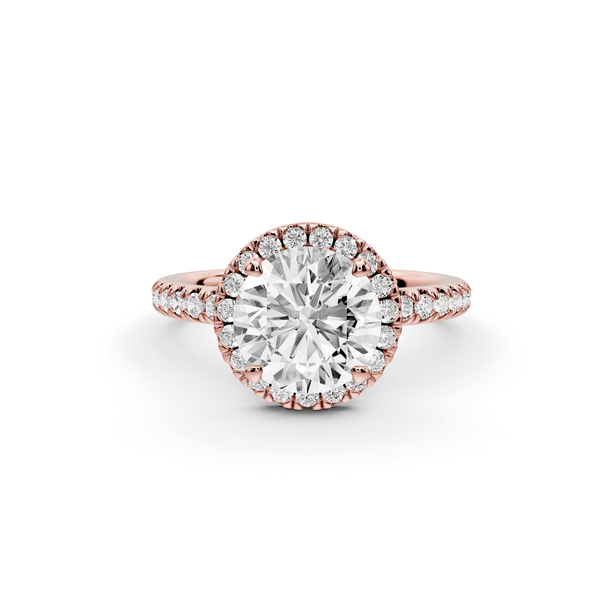 Marina - 2ct 18k rose gold round halo pavé half band engagment ring - Mr. Alex Jewelry