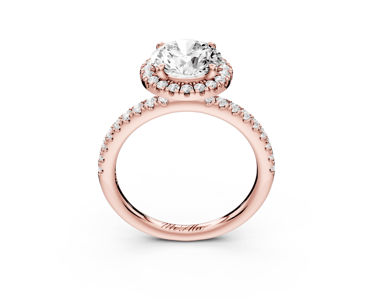 Marina - 2ct 18k rose gold round halo pavé half band engagment ring - Mr. Alex Jewelry