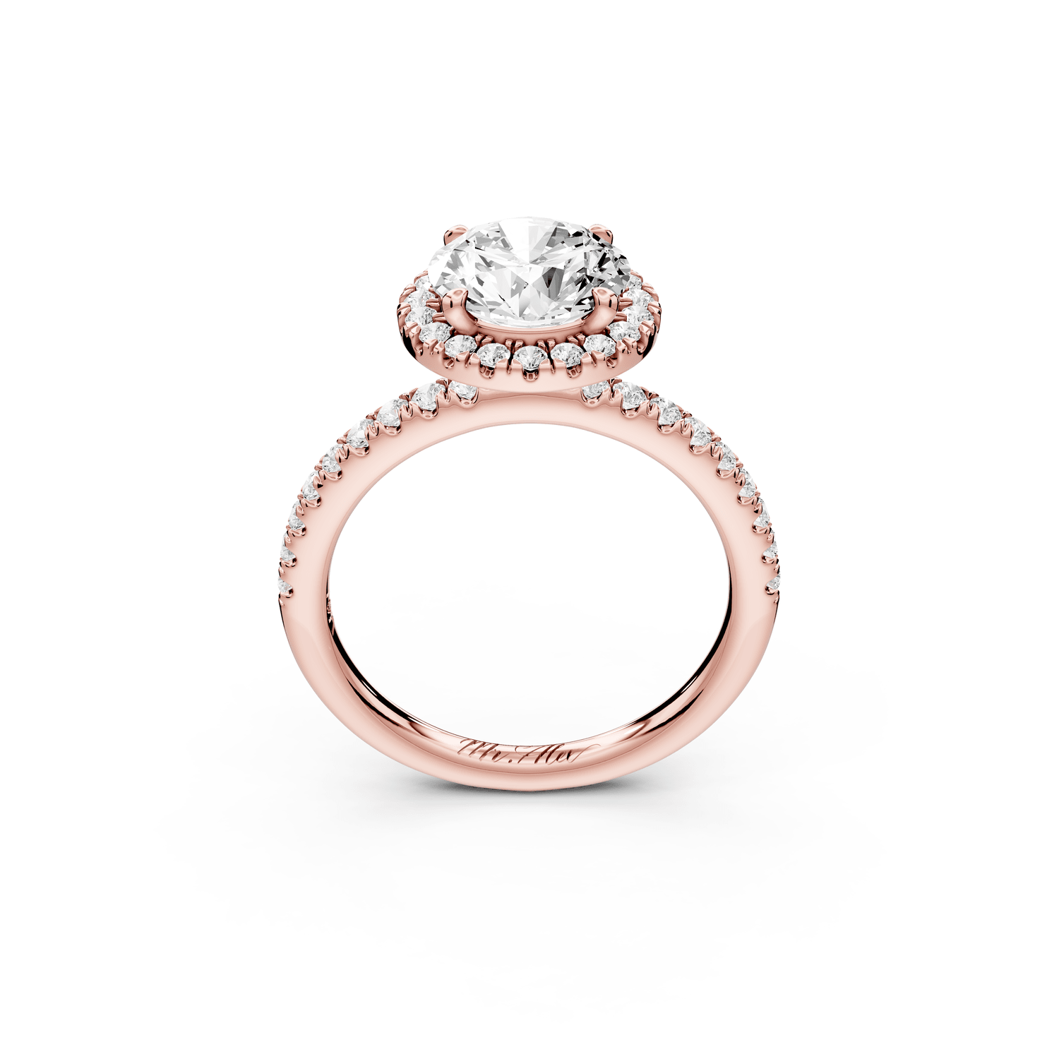 Marina - 2ct 18k rose gold round halo pavé half band engagment ring - Mr. Alex Jewelry