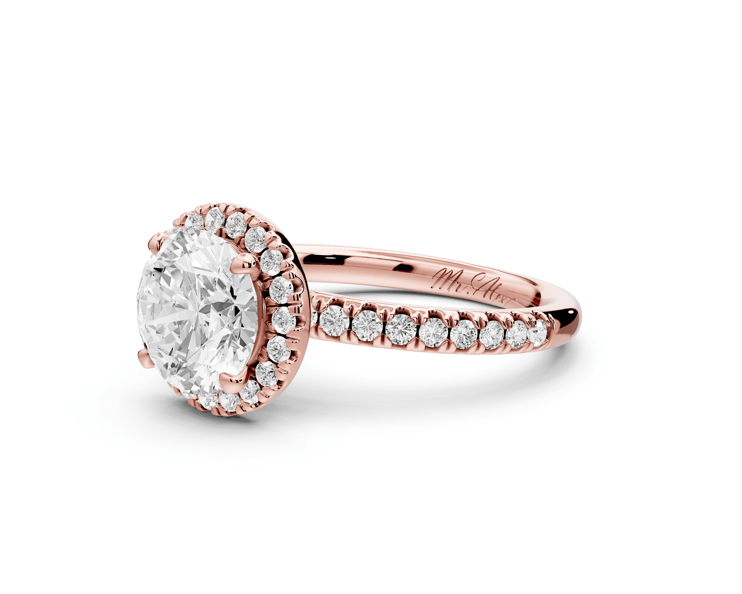Marina - 2ct 18k rose gold round halo pavé half band engagment ring - Mr. Alex Jewelry