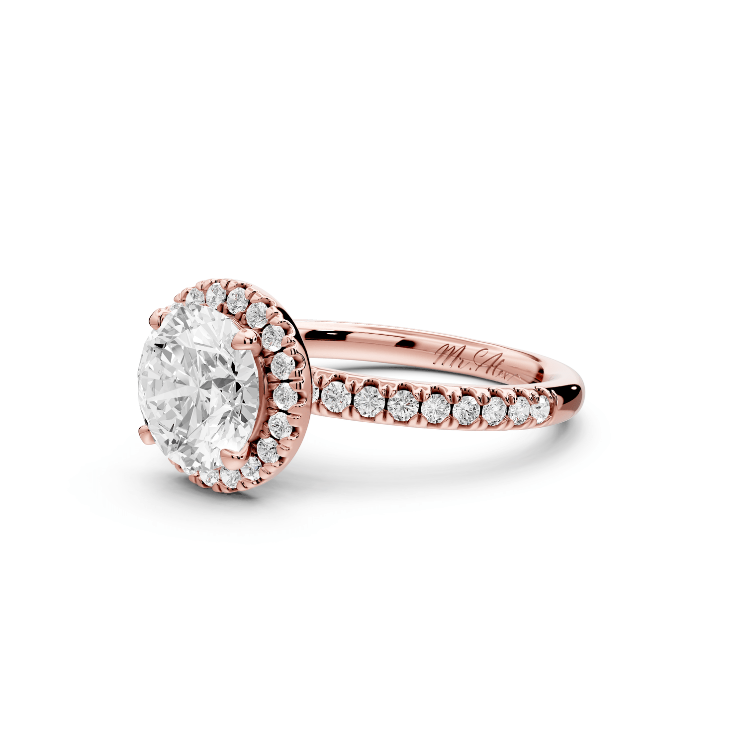 Marina - 2ct 18k rose gold round halo pavé half band engagment ring - Mr. Alex Jewelry