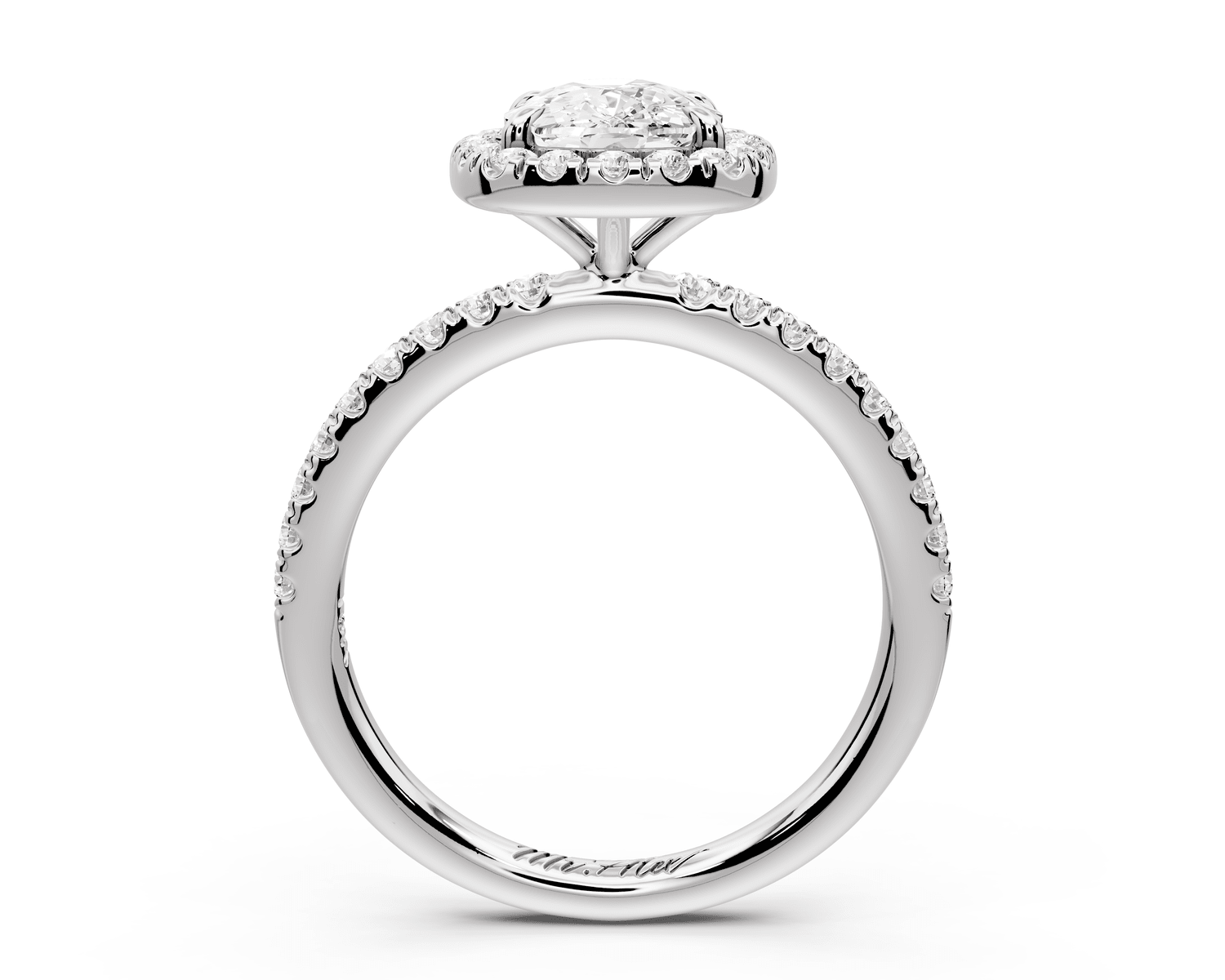 Marina - 2ct 18k white gold cushion halo pavé half band engagement ring - Mr. Alex Jewelry