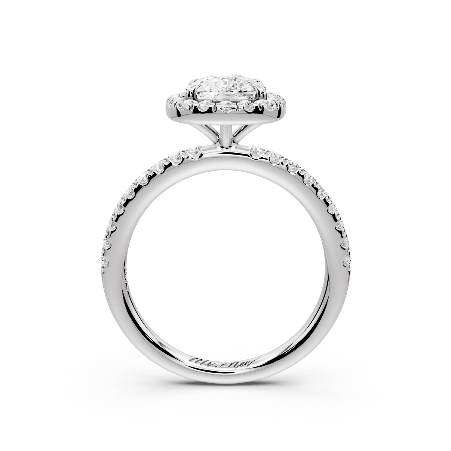 Marina - 2ct 18k white gold cushion halo pavé half band engagement ring - Mr. Alex Jewelry
