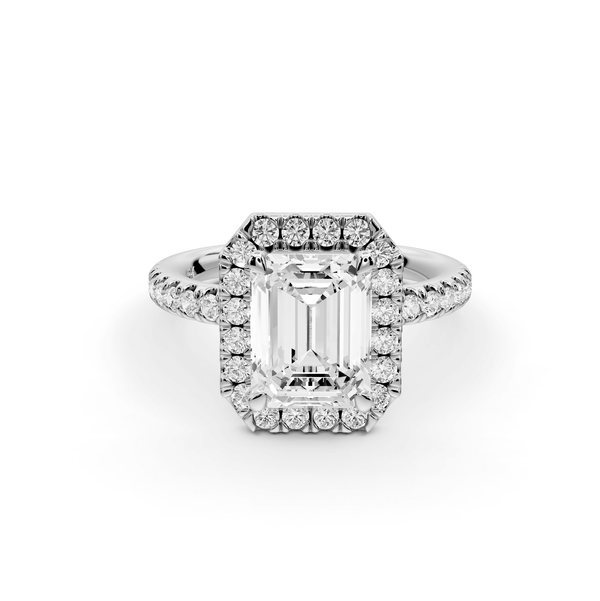 Marina - 2ct 18k white gold emerald halo pavé half band engagment ring - Mr. Alex Jewelry