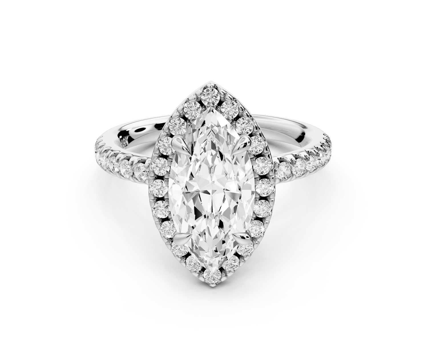 Marina - 2ct 18k white gold marquise halo pavé half band engagement ring - Mr. Alex Jewelry