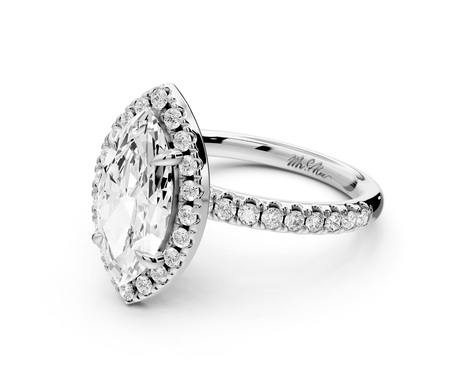Marina - 2ct 18k white gold marquise halo pavé half band engagement ring - Mr. Alex Jewelry