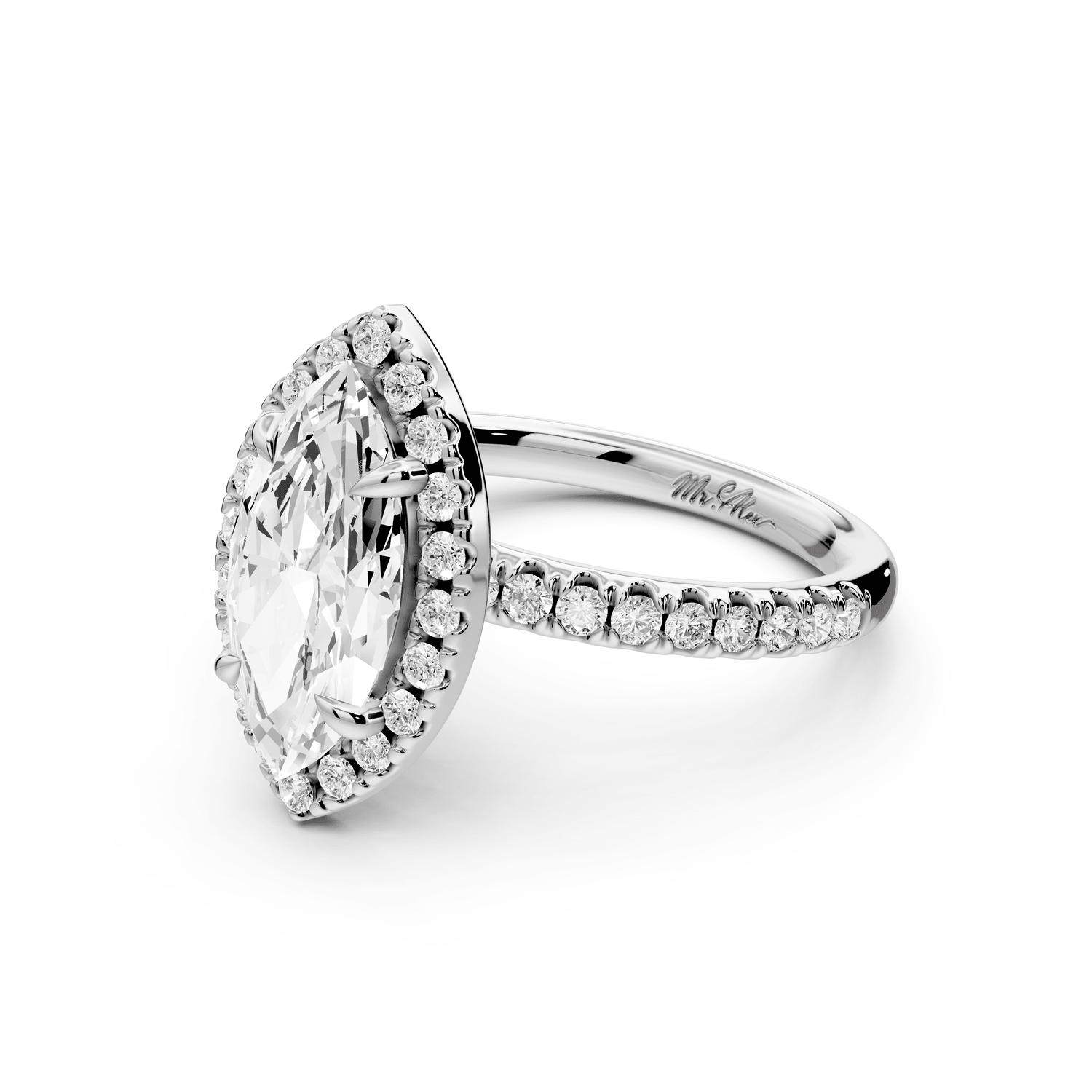 Marina - 2ct 18k white gold marquise halo pavé half band engagement ring - Mr. Alex Jewelry