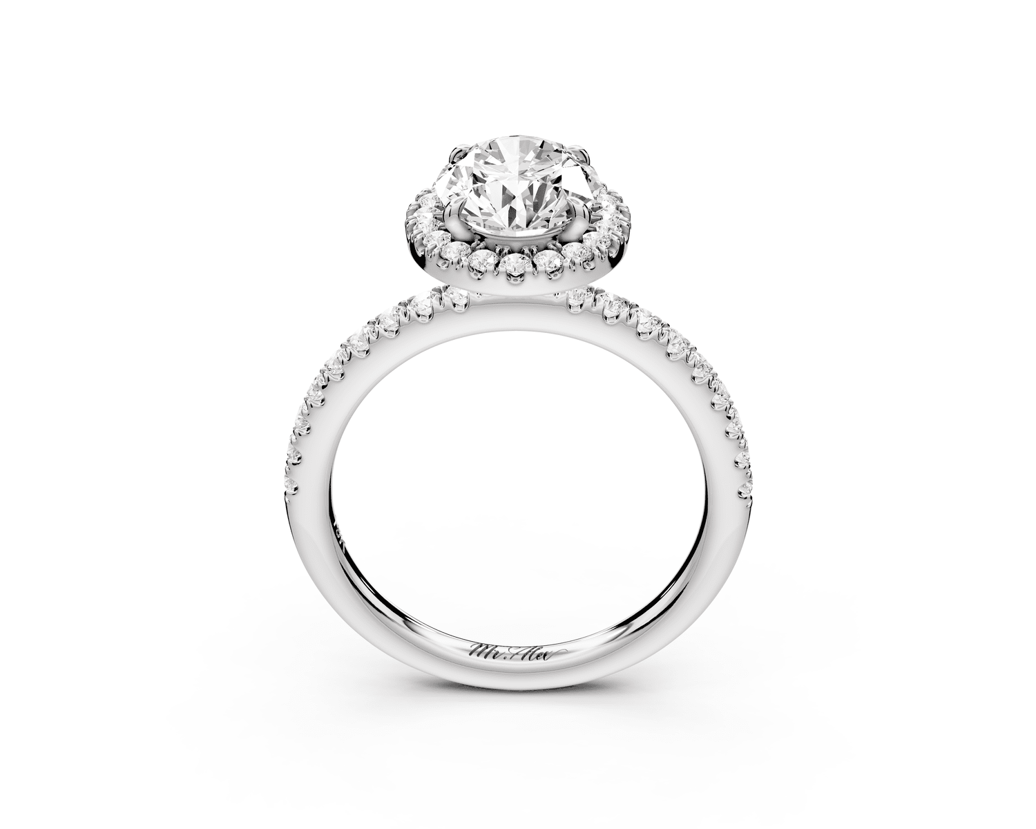 Marina - 2ct 18k white gold oval halo pavé half band engagment ring - Mr. Alex Jewelry