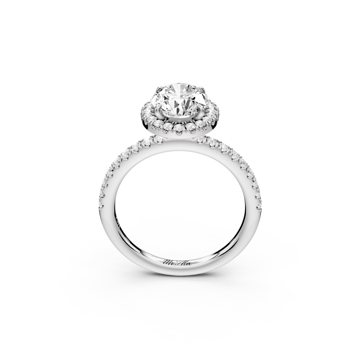 Marina - 2ct 18k white gold oval halo pavé half band engagment ring - Mr. Alex Jewelry