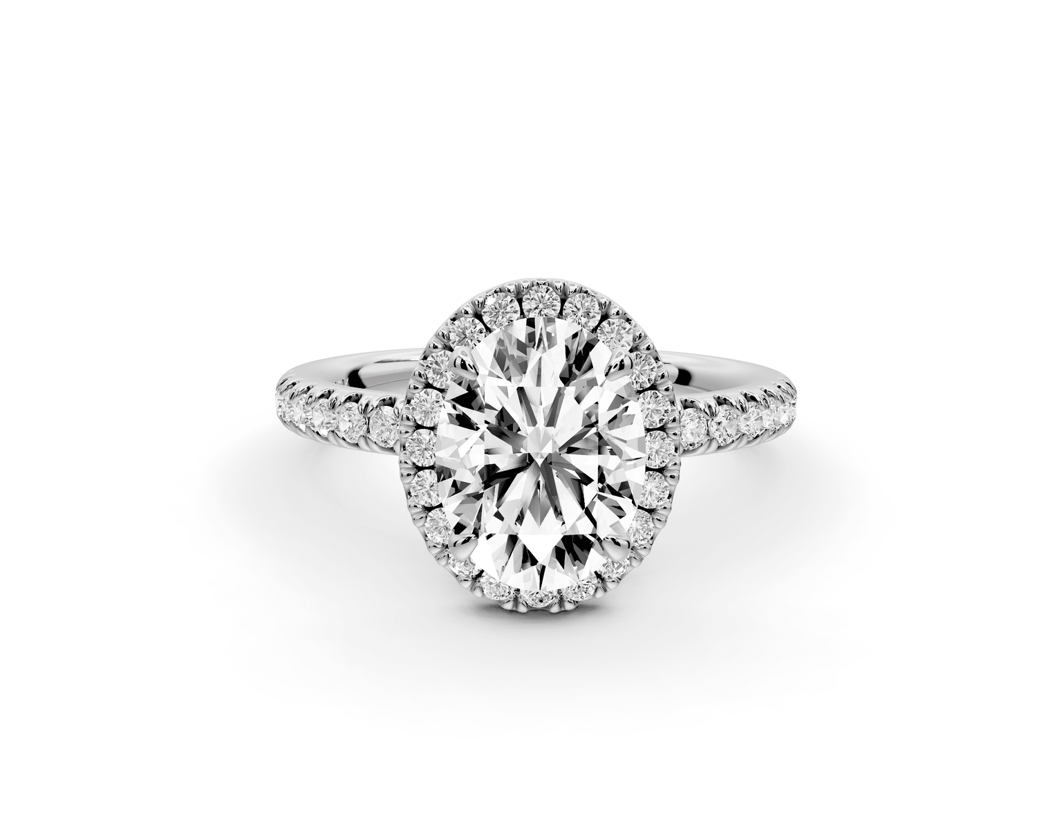 Marina - 2ct 18k white gold oval halo pavé half band engagment ring - Mr. Alex Jewelry