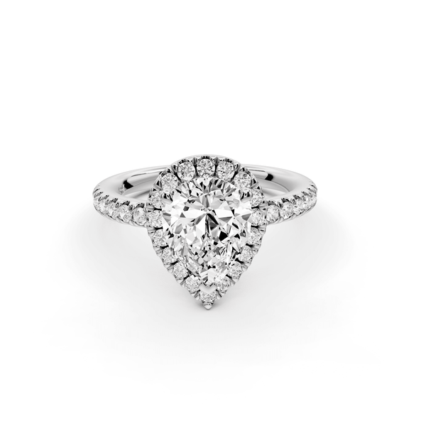 Marina - 2ct 18k white gold pear halo pavé half band engagment ring - Mr. Alex Jewelry