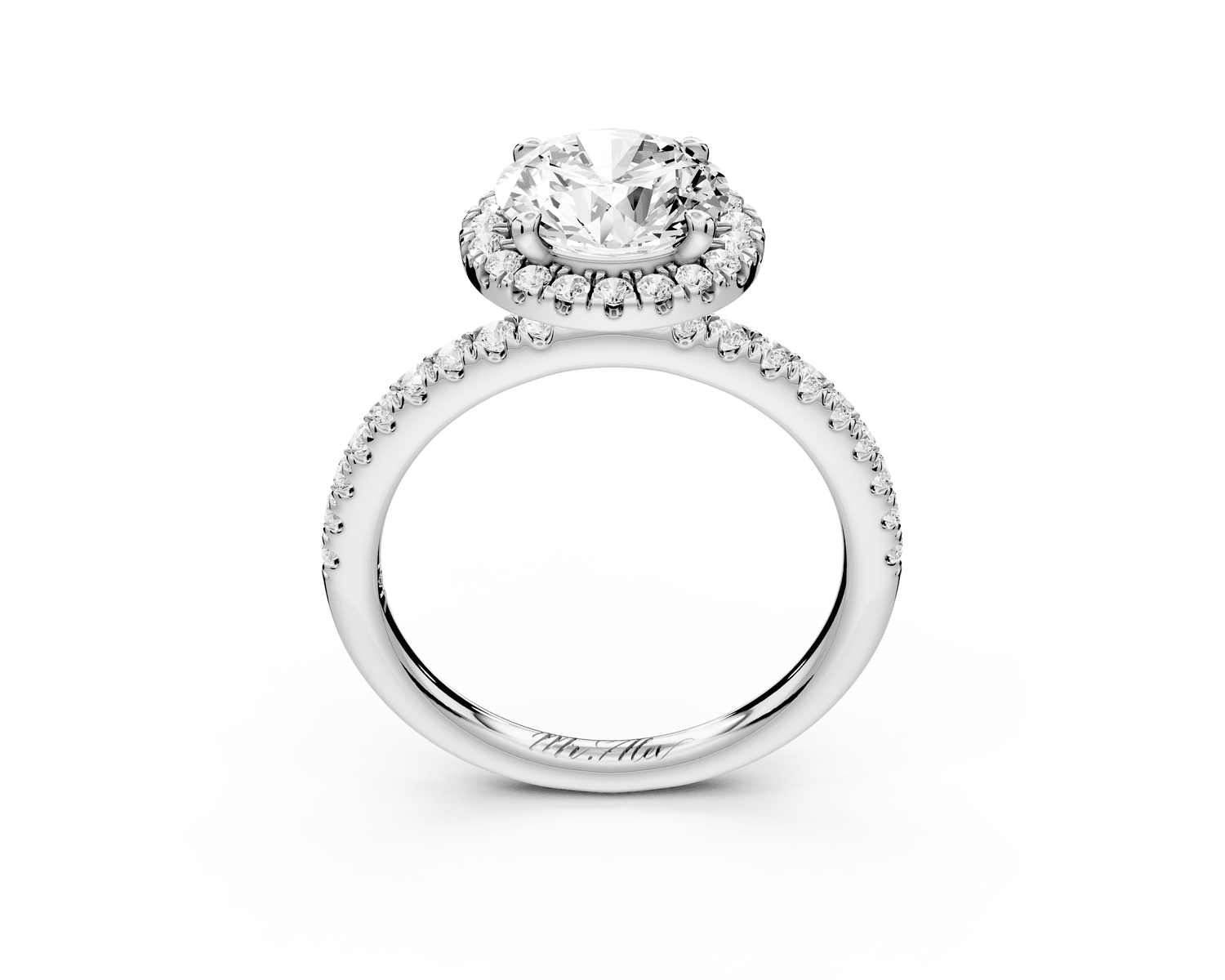 Marina - 2ct 18k white gold round halo pavé half band engagment ring - Mr. Alex Jewelry
