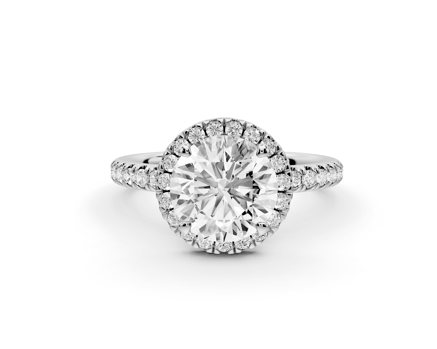 Marina - 2ct 18k white gold round halo pavé half band engagment ring - Mr. Alex Jewelry