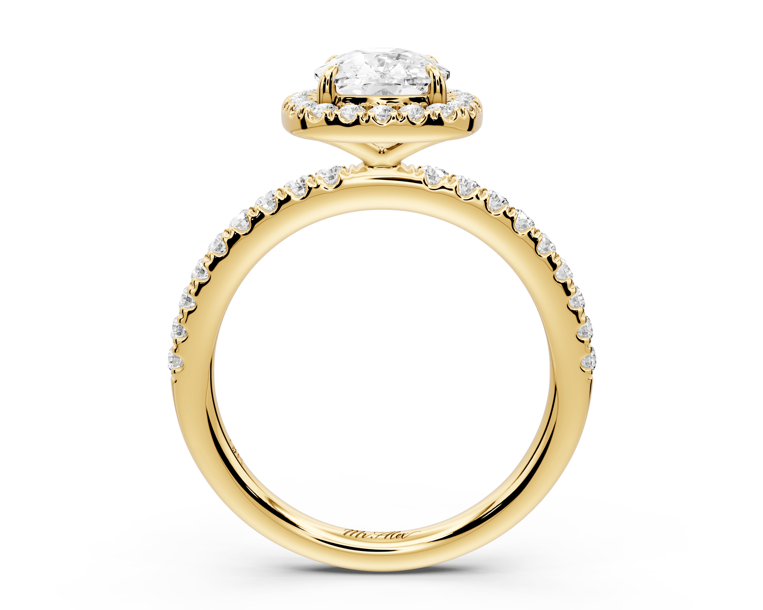 Marina - 2ct 18k yellow gold ecushion halo pavé half band engagement ring - Mr. Alex Jewelry