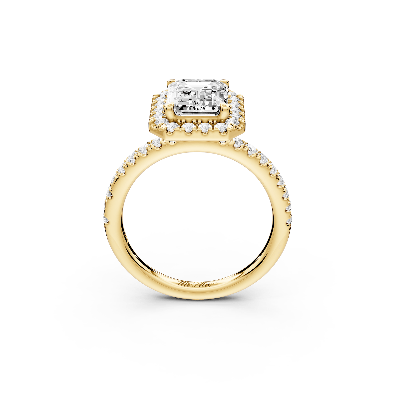 Marina - 2ct 18k yellow gold emerald halo pavé half band engagment ring - Mr. Alex Jewelry