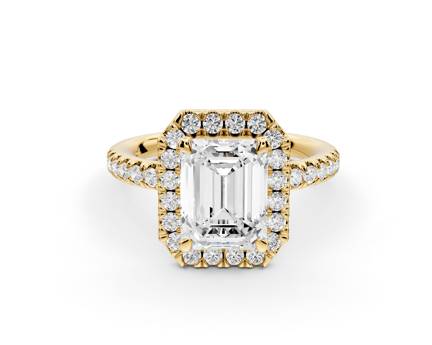 Marina - 2ct 18k yellow gold emerald halo pavé half band engagment ring - Mr. Alex Jewelry