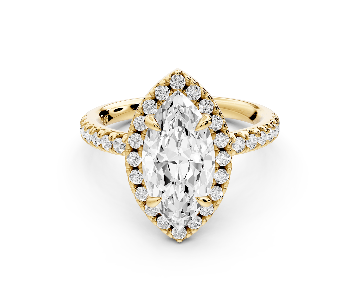 Marina - 2ct 18k yellow gold marquise halo pavé half band engagement ring - Mr. Alex Jewelry