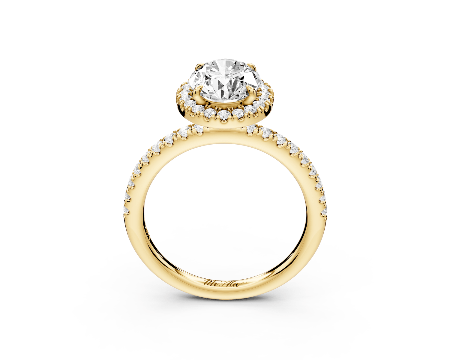 Marina - 2ct 18k yellow gold oval halo pavé half band engagment ring - Mr. Alex Jewelry