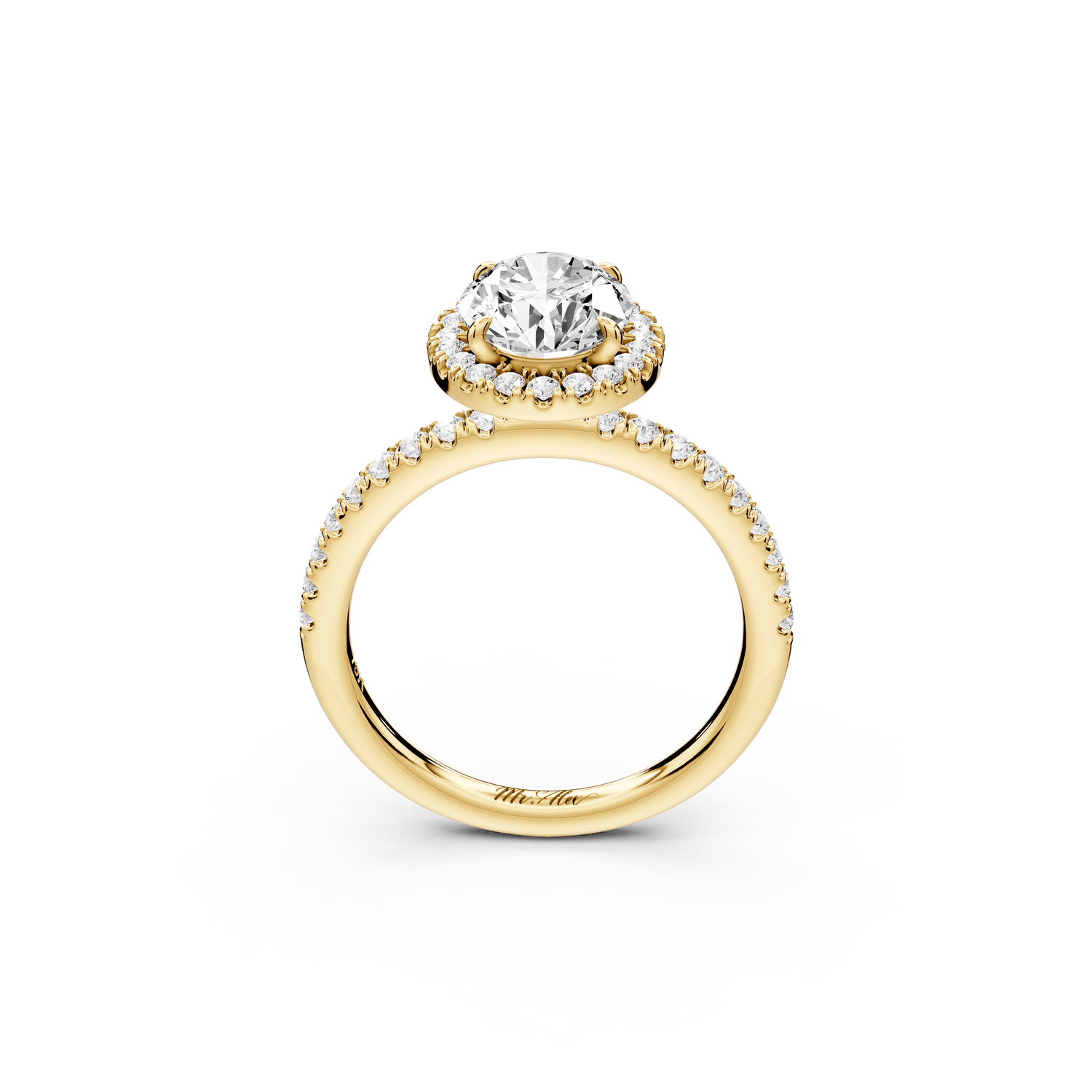 Marina - 2ct 18k yellow gold oval halo pavé half band engagment ring - Mr. Alex Jewelry
