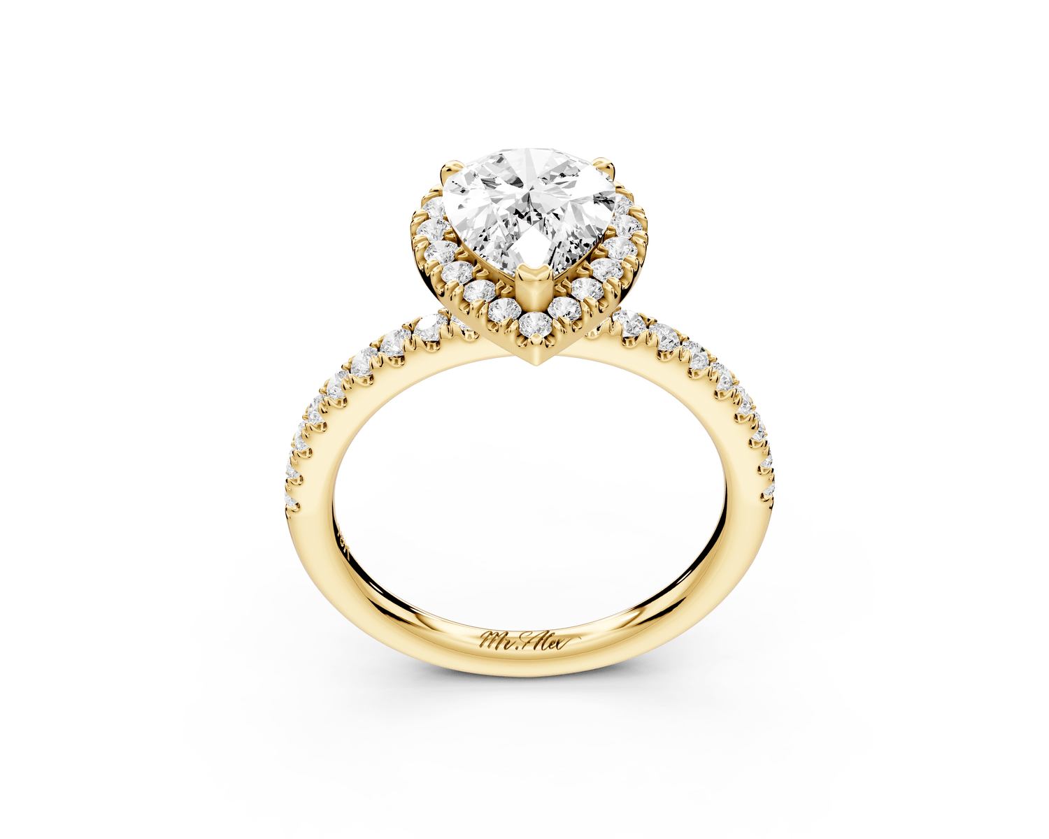 Marina - 2ct 18k yellow gold pear halo pavé half band engagment ring - Mr. Alex Jewelry