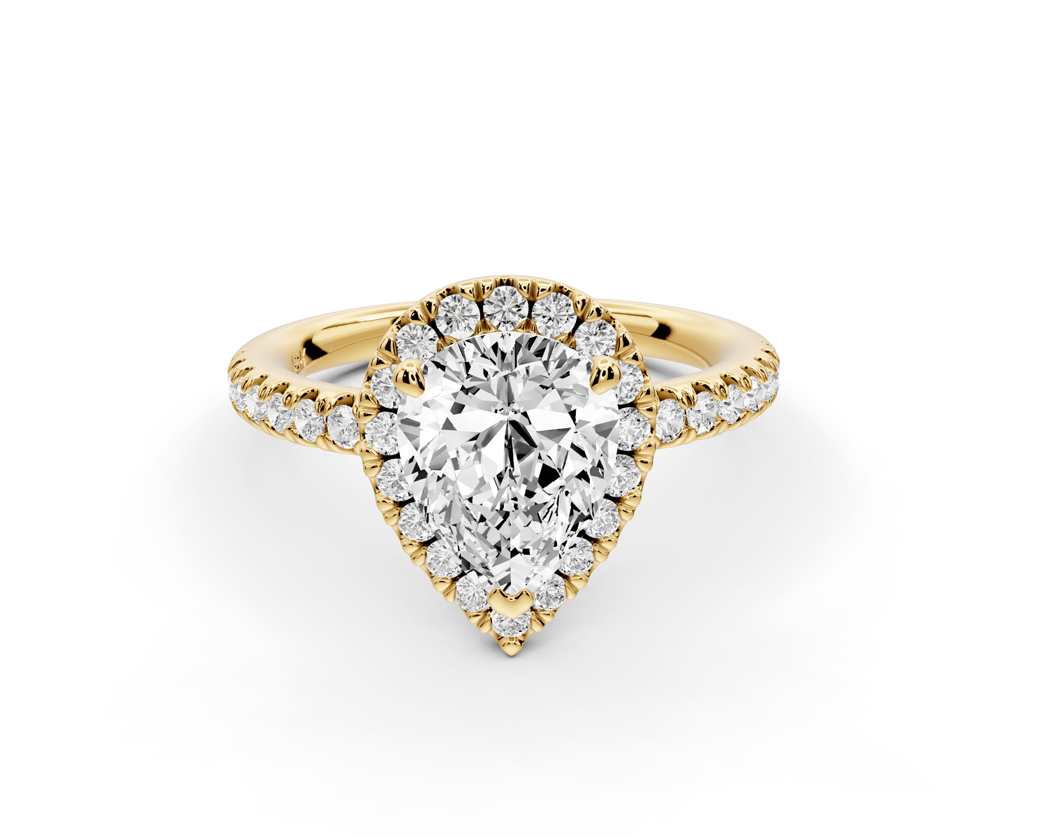 Marina - 2ct 18k yellow gold pear halo pavé half band engagment ring - Mr. Alex Jewelry