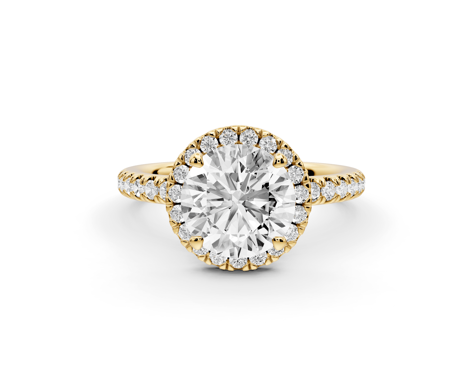 Marina - 2ct 18k yellow gold round halo pavé half band engagment ring - Mr. Alex Jewelry