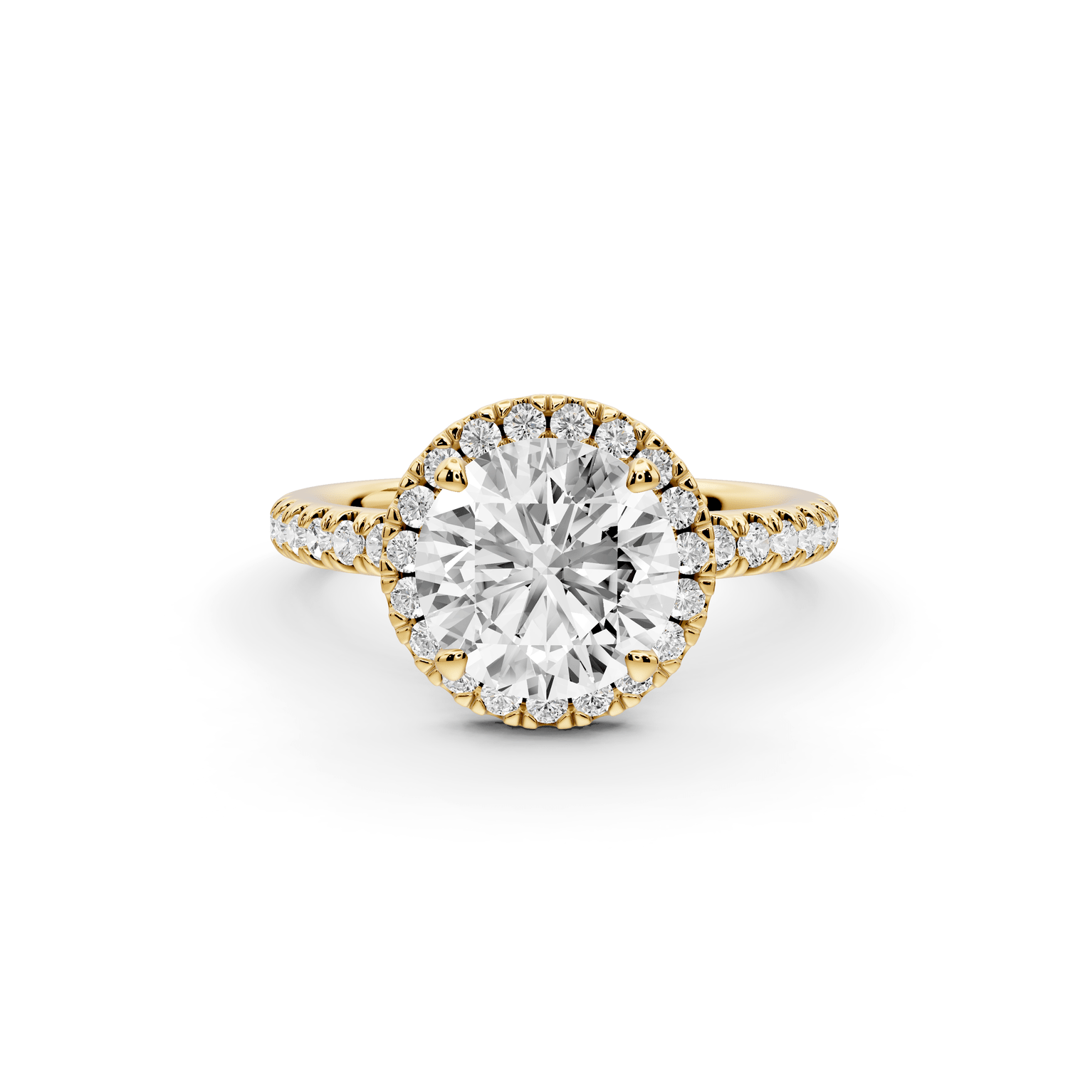 Marina - 2ct 18k yellow gold round halo pavé half band engagment ring - Mr. Alex Jewelry