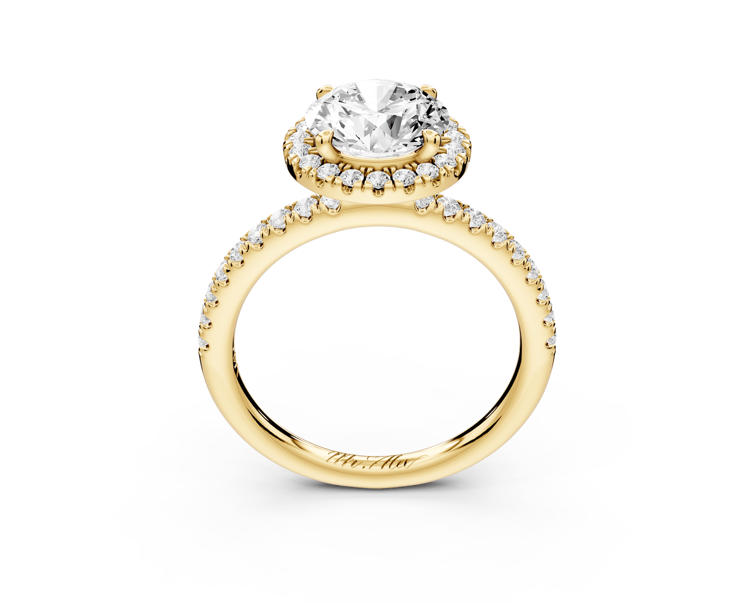 Marina - 2ct 18k yellow gold round halo pavé half band engagment ring - Mr. Alex Jewelry
