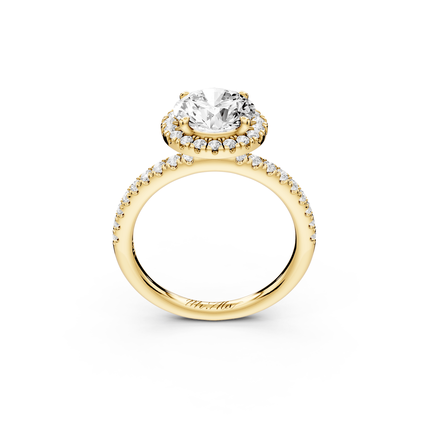 Marina - 2ct 18k yellow gold round halo pavé half band engagment ring - Mr. Alex Jewelry
