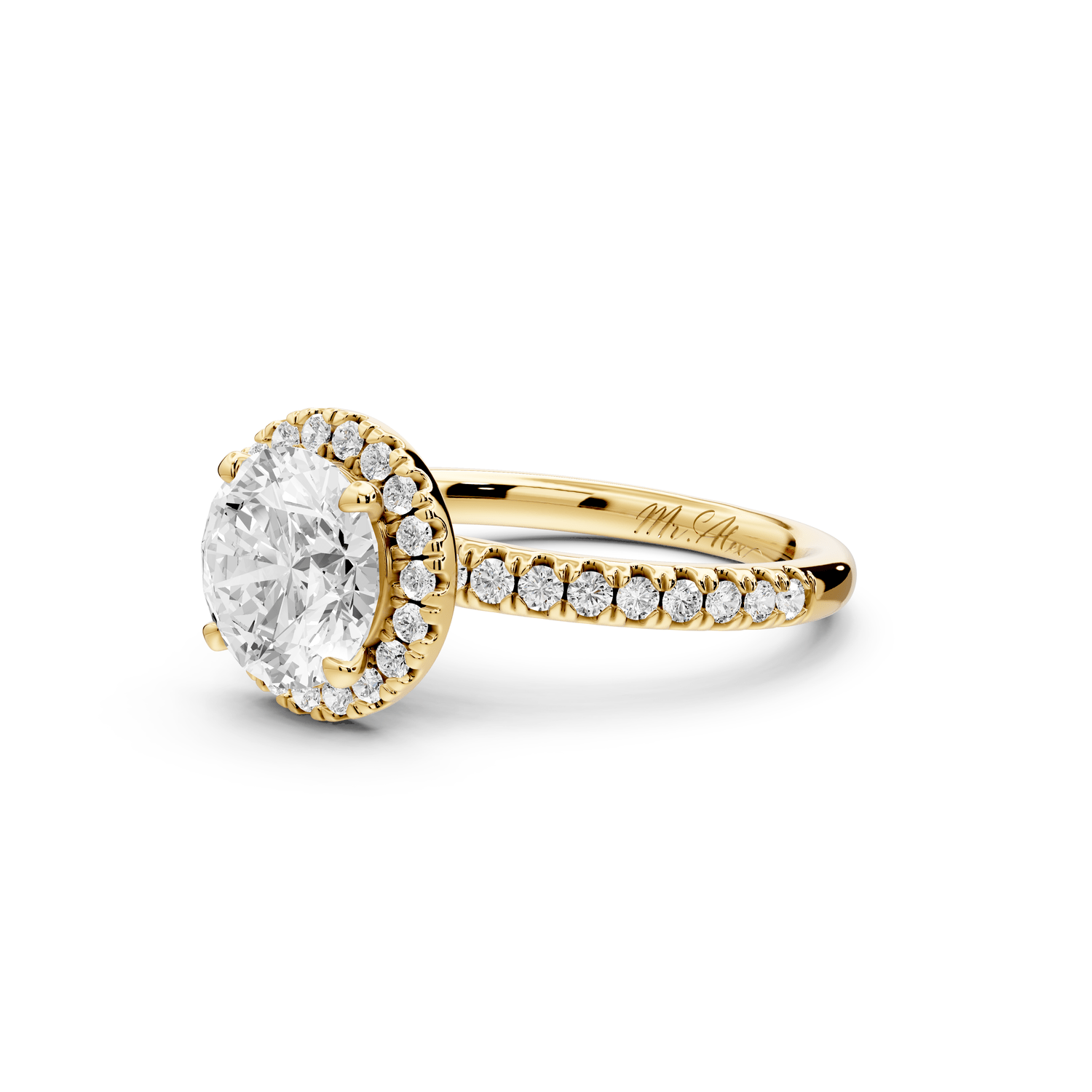Marina - 2ct 18k yellow gold round halo pavé half band engagment ring - Mr. Alex Jewelry