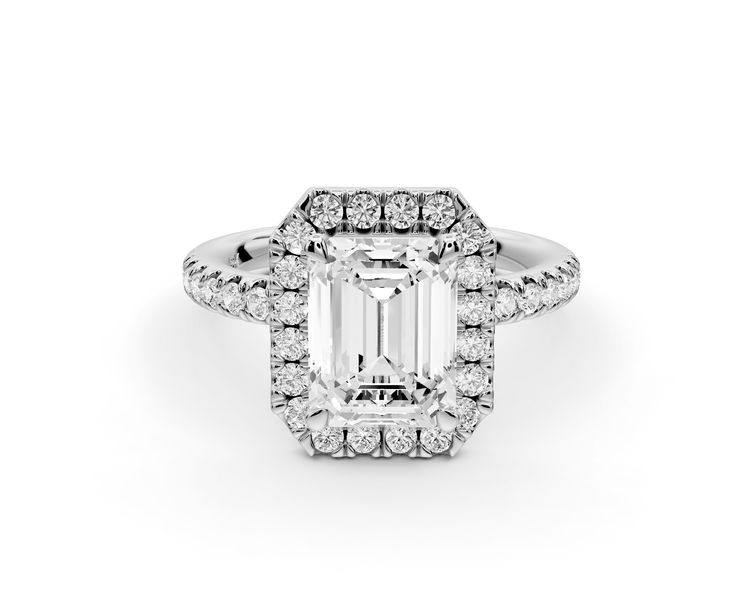 Marina - 2ct platinum emerald halo pavé half band engagment ring - Mr. Alex Jewelry