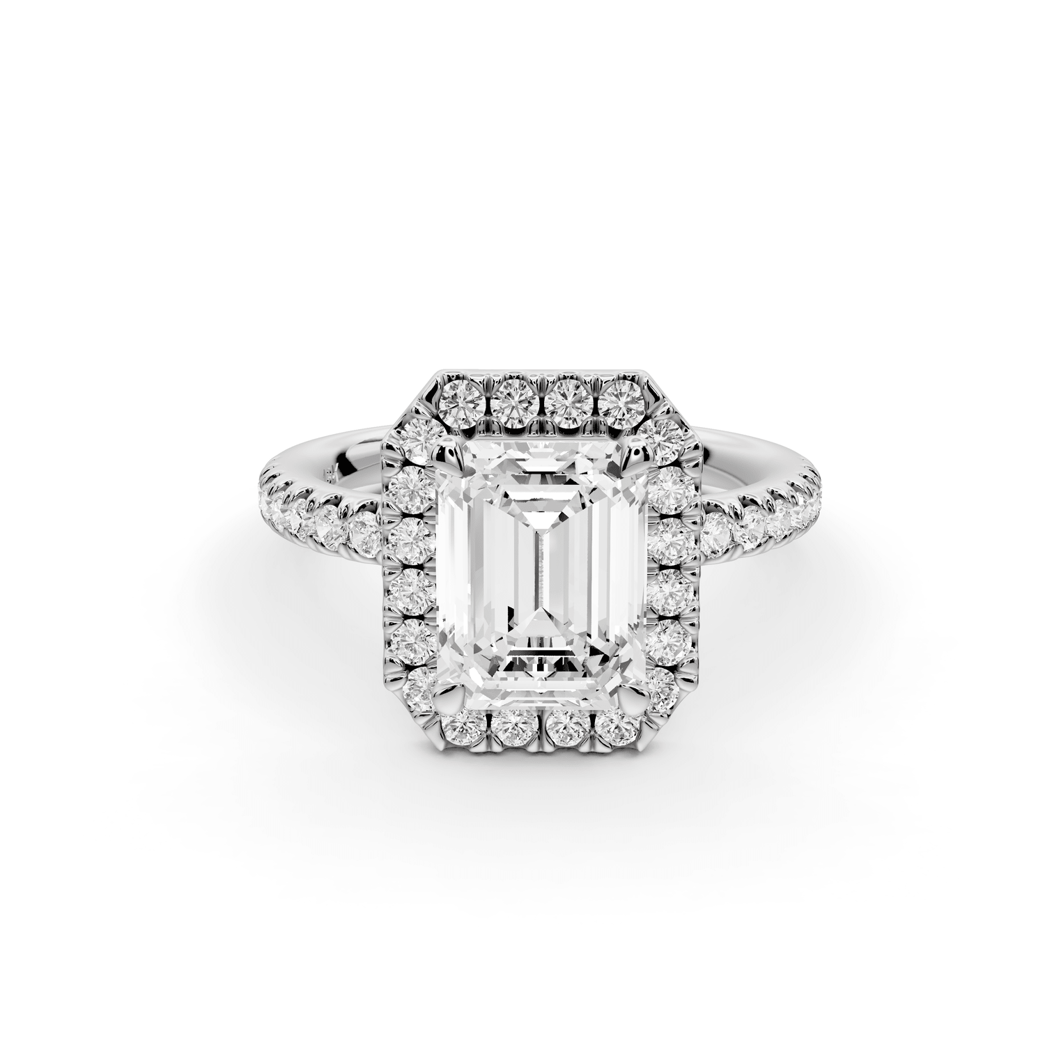 Marina - 2ct platinum emerald halo pavé half band engagment ring - Mr. Alex Jewelry