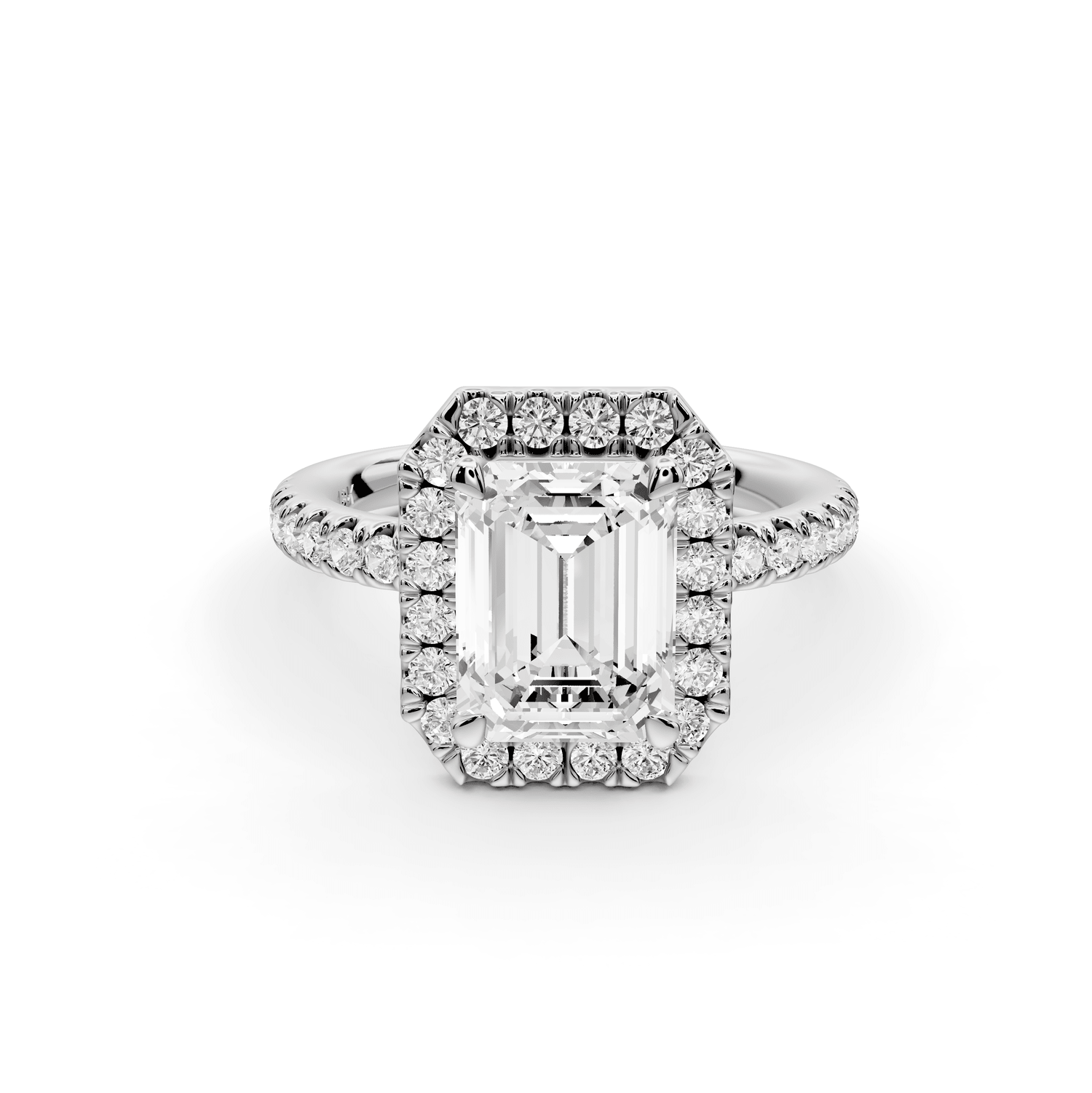 Marina - 2ct platinum emerald halo pavé half band engagment ring - Mr. Alex Jewelry