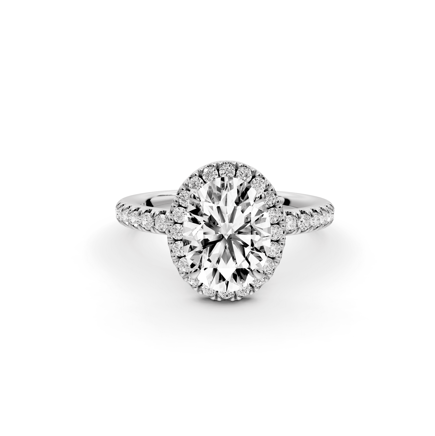 Marina - 2ct platinum oval halo pavé half band engagment ring - Mr. Alex Jewelry
