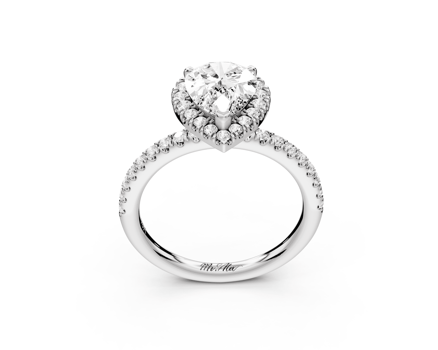 Marina - 2ct platinum pear halo pavé half band engagment ring - Mr. Alex Jewelry