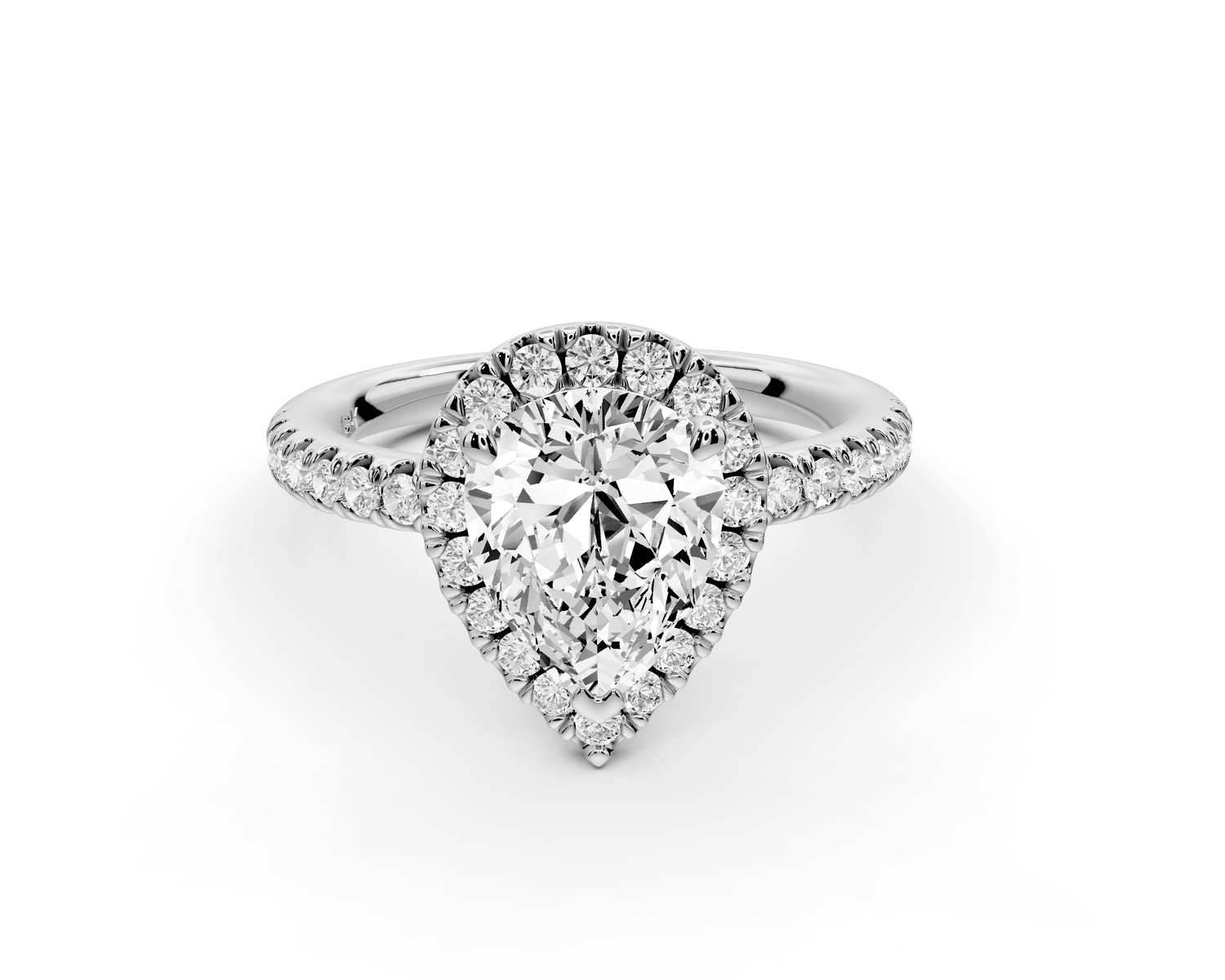 Marina - 2ct platinum pear halo pavé half band engagment ring - Mr. Alex Jewelry