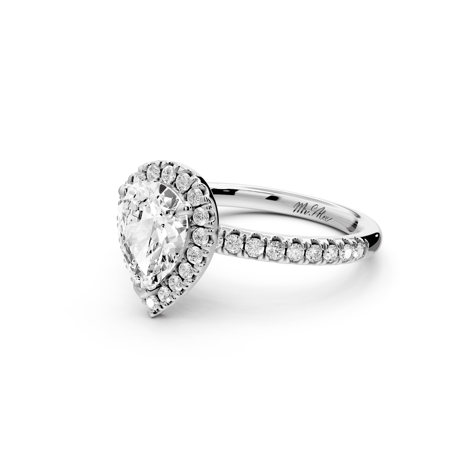 Marina - 2ct platinum pear halo pavé half band engagment ring - Mr. Alex Jewelry