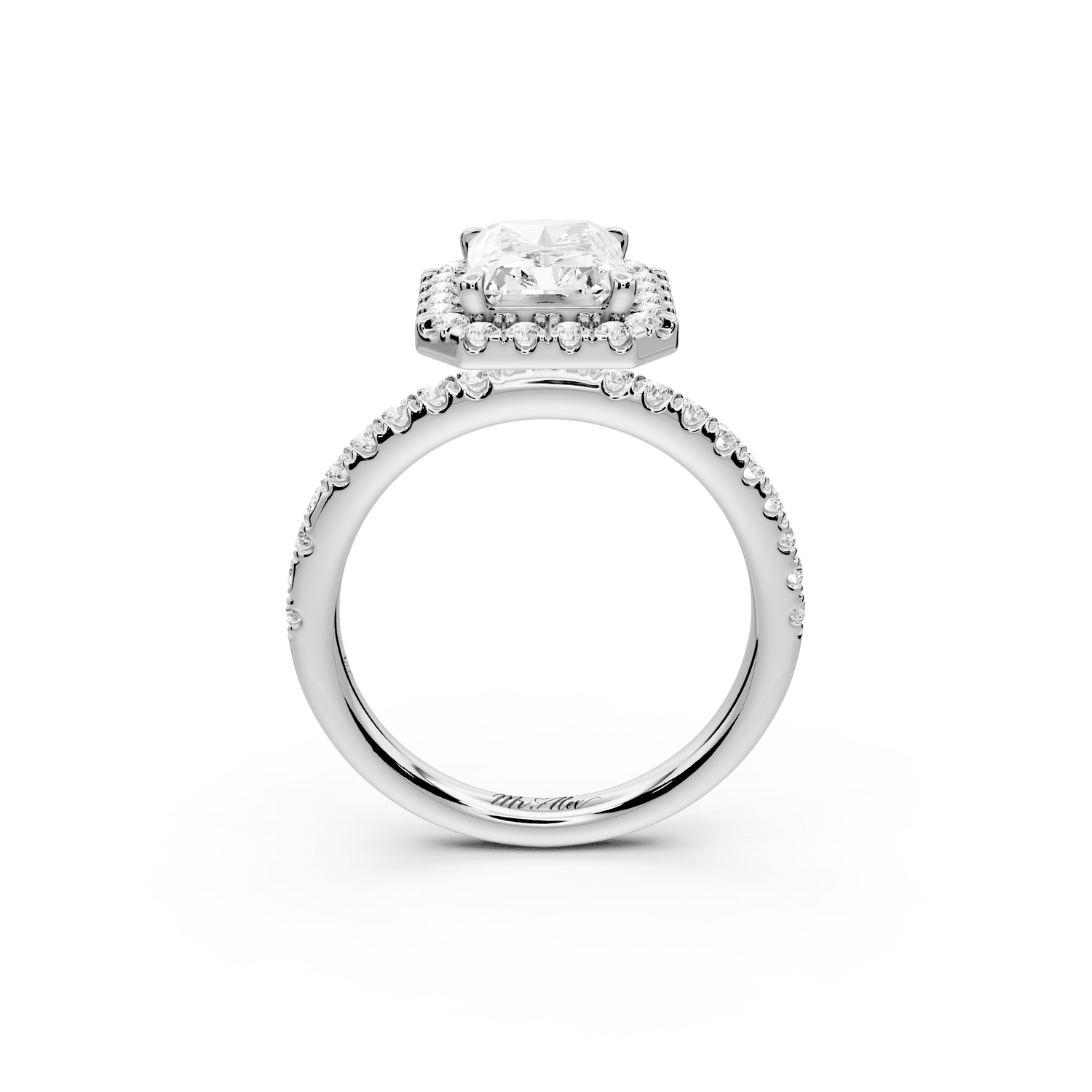 Marina - 2ct platinum radiant halo pavé half band engagement ring - Mr. Alex Jewelry