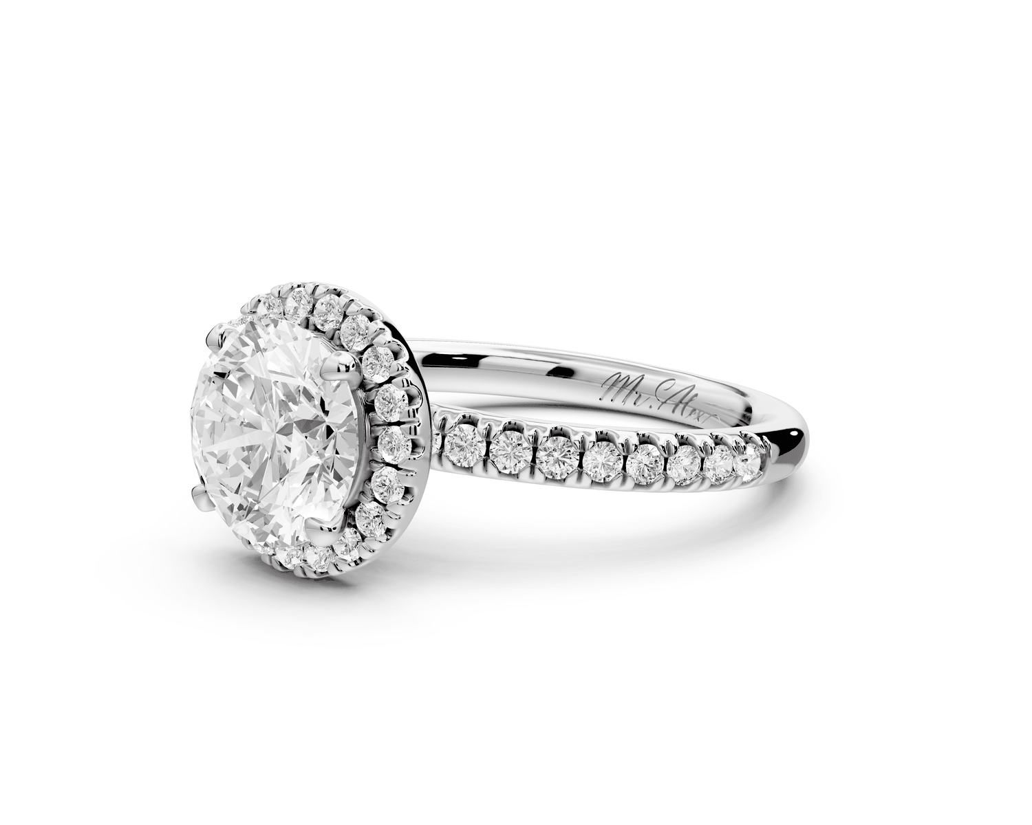 Marina - 2ct platinum round halo pavé half band engagment ring - Mr. Alex Jewelry