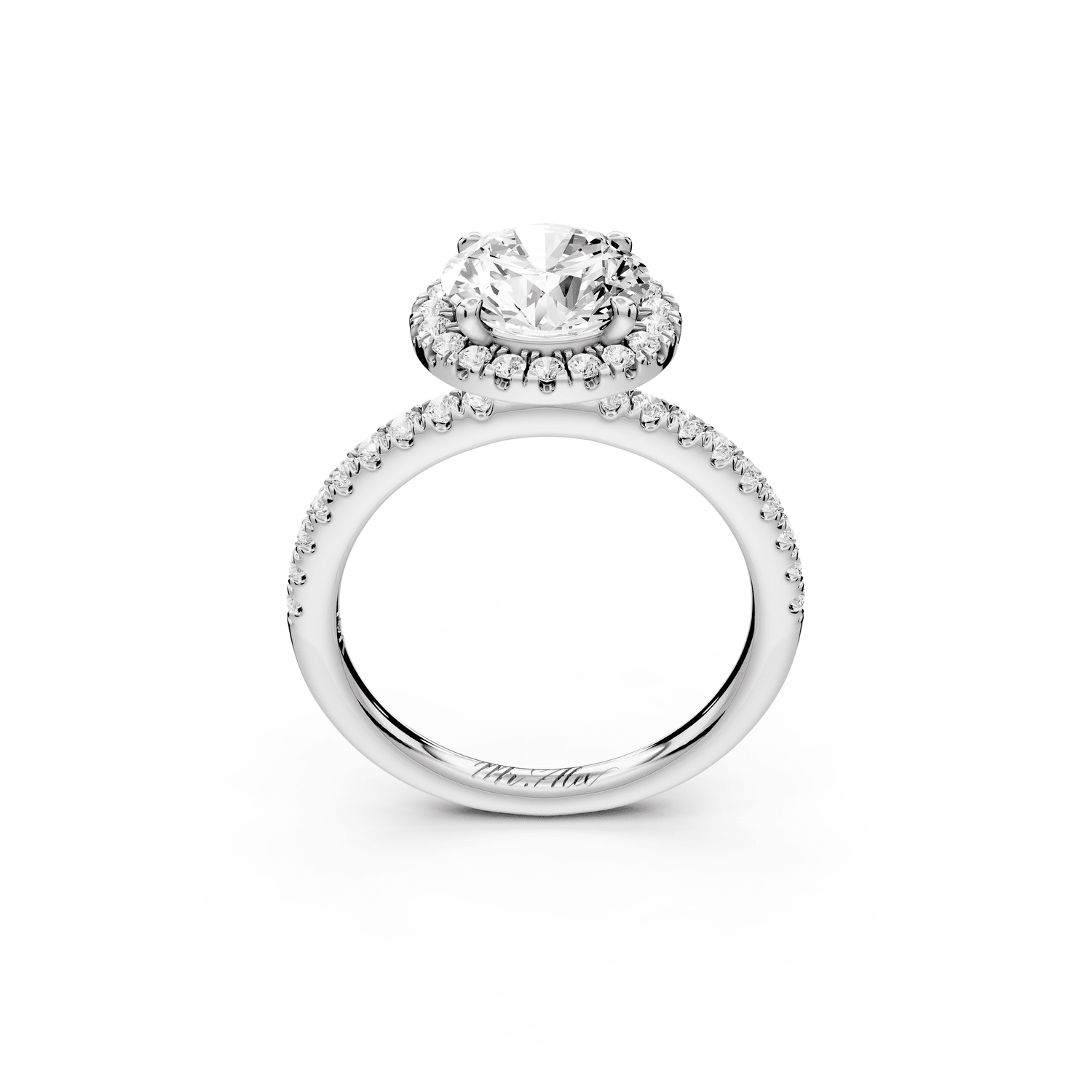 Marina - 2ct platinum round halo pavé half band engagment ring - Mr. Alex Jewelry