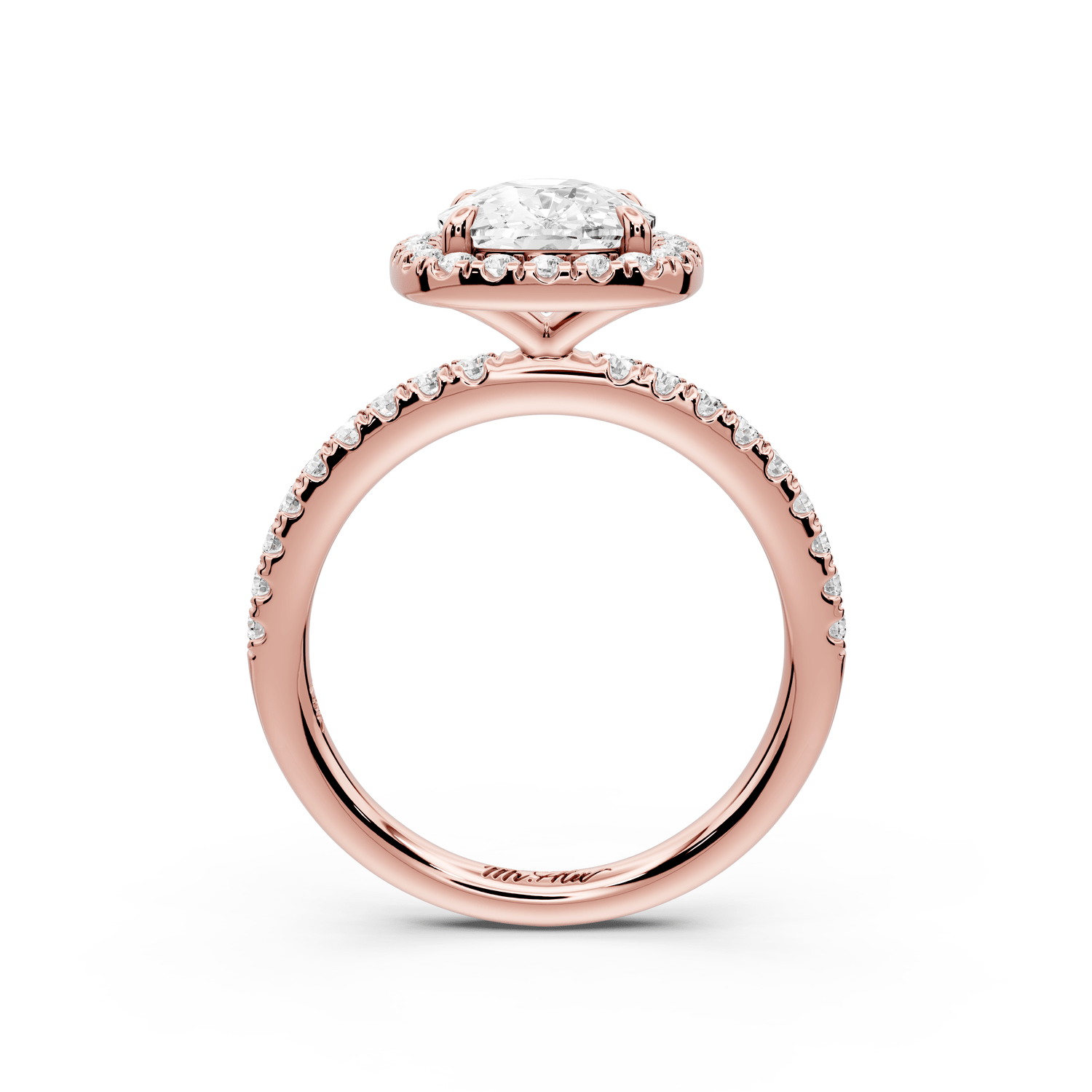 Marina - 3ct 14k rose gold cushion halo pavé half band engagement ring - Mr. Alex Jewelry