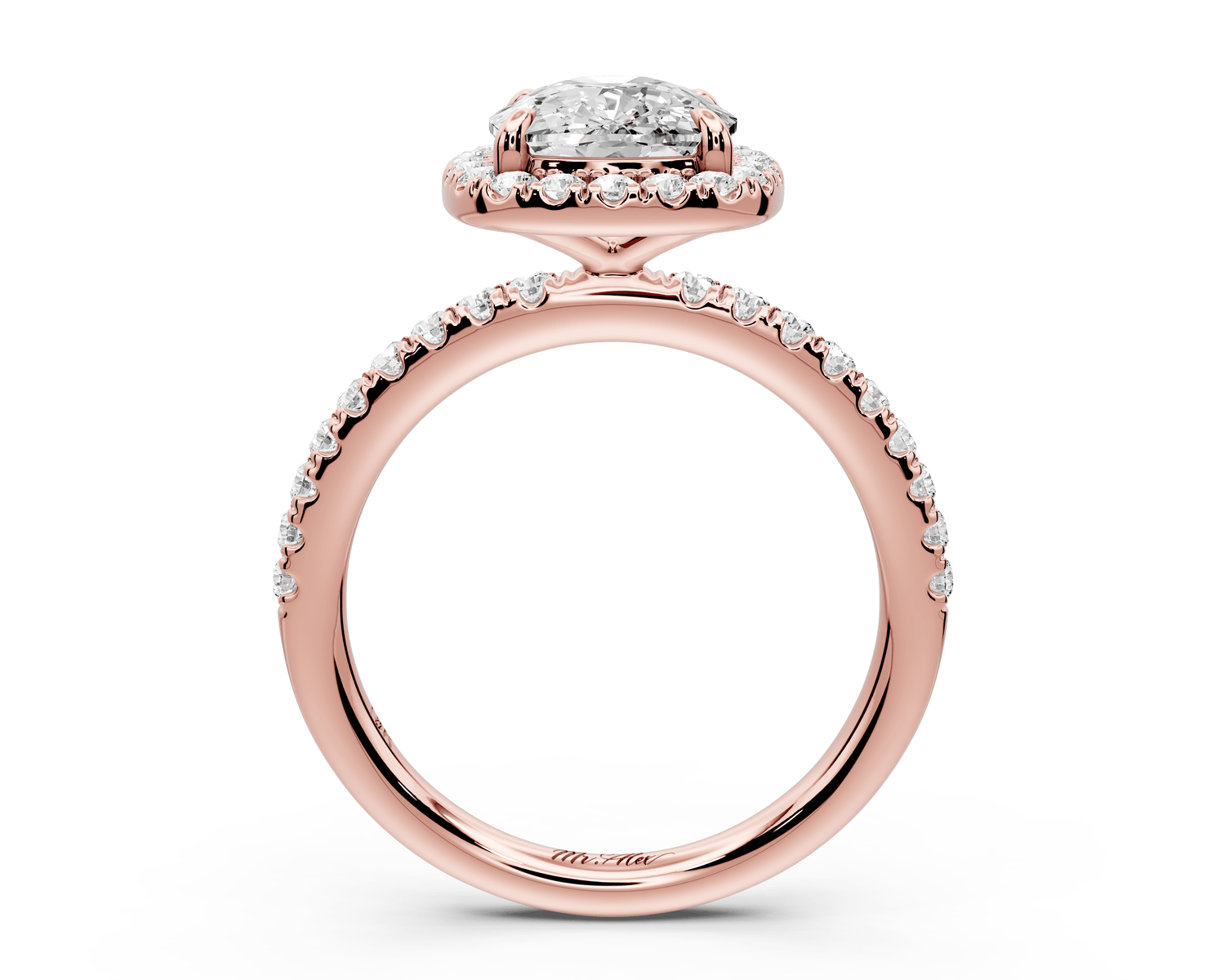Marina - 3ct 14k rose gold ecushion halo pavé half band engagement ring - Mr. Alex Jewelry