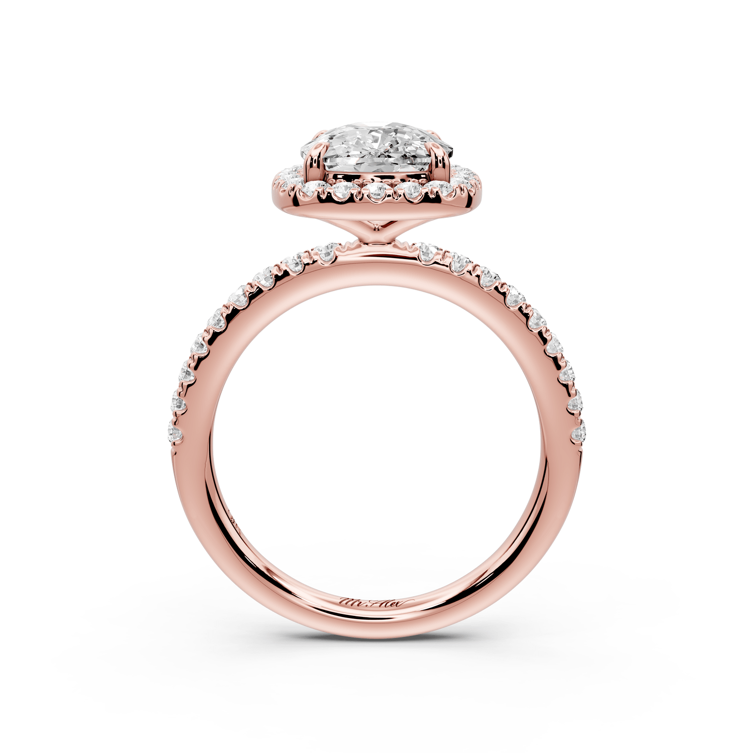Marina - 3ct 14k rose gold ecushion halo pavé half band engagement ring - Mr. Alex Jewelry