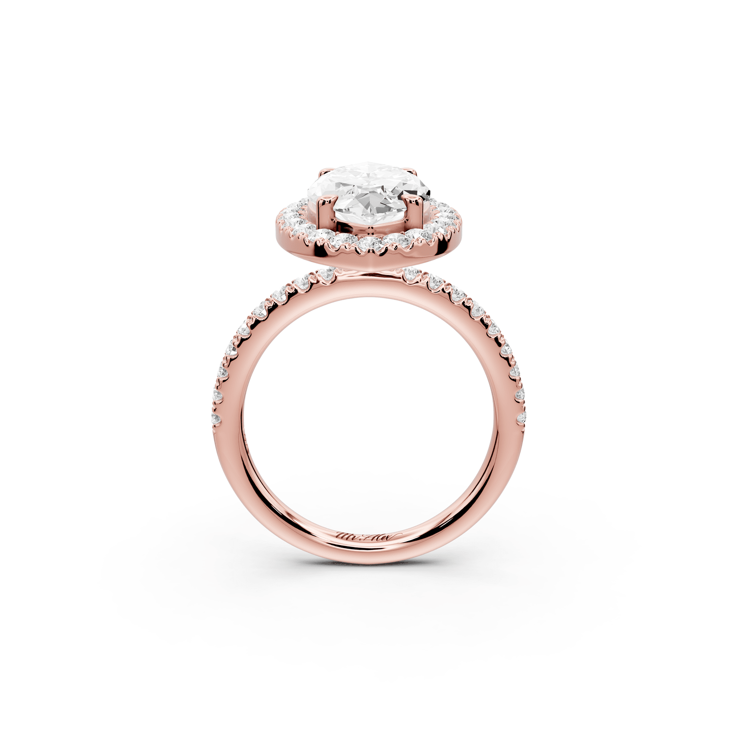 Marina - 3ct 14k rose gold marquise halo pavé half band engagement ring - Mr. Alex Jewelry