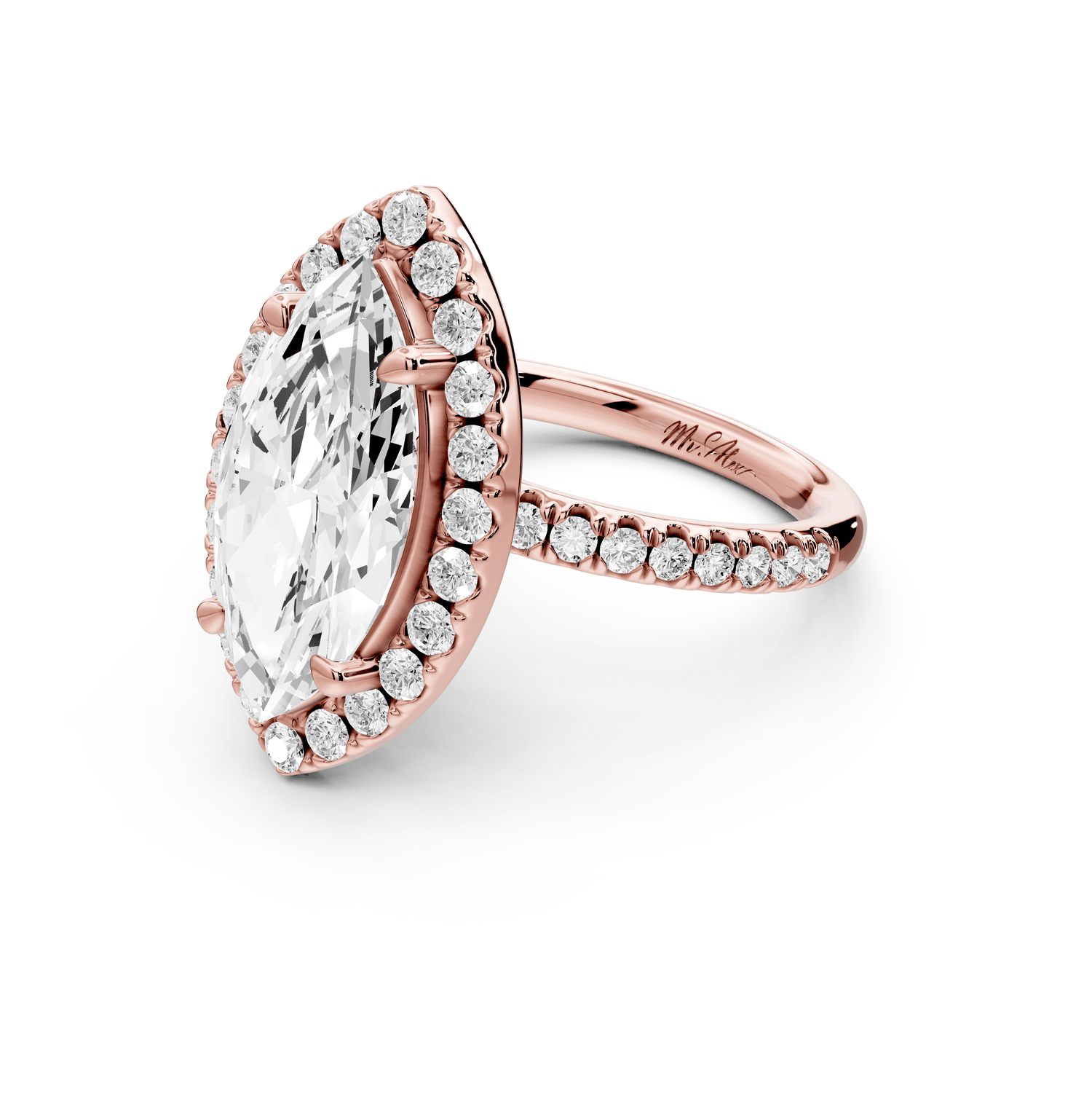 Marina - 3ct 14k rose gold marquise halo pavé half band engagement ring - Mr. Alex Jewelry