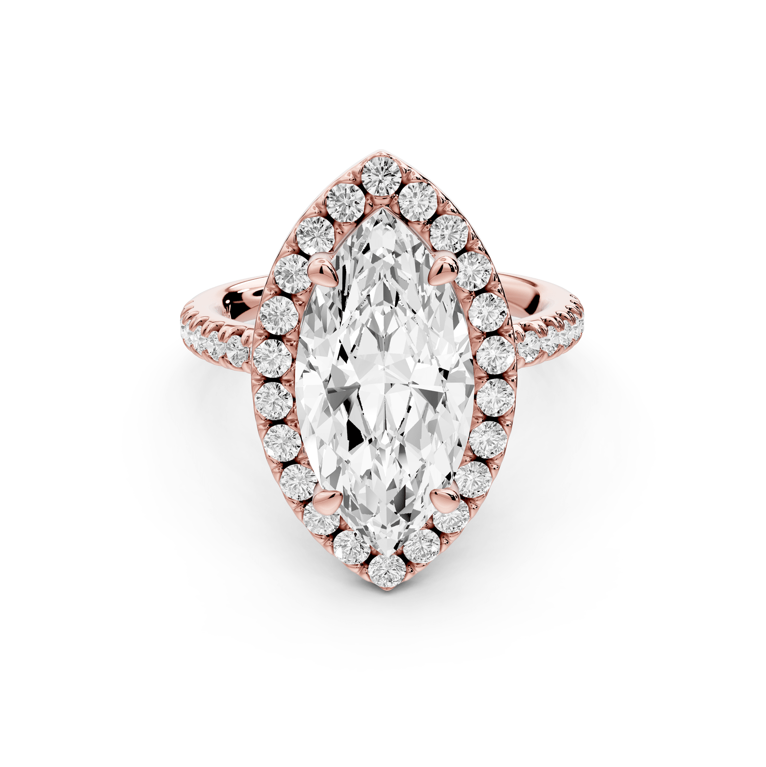 Marina - 3ct 14k rose gold marquise halo pavé half band engagement ring - Mr. Alex Jewelry