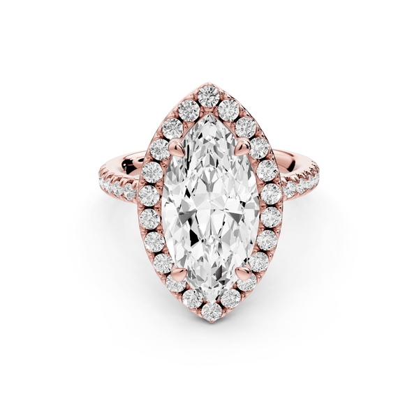 Marina - 3ct 14k rose gold marquise halo pavé half band engagement ring - Mr. Alex Jewelry