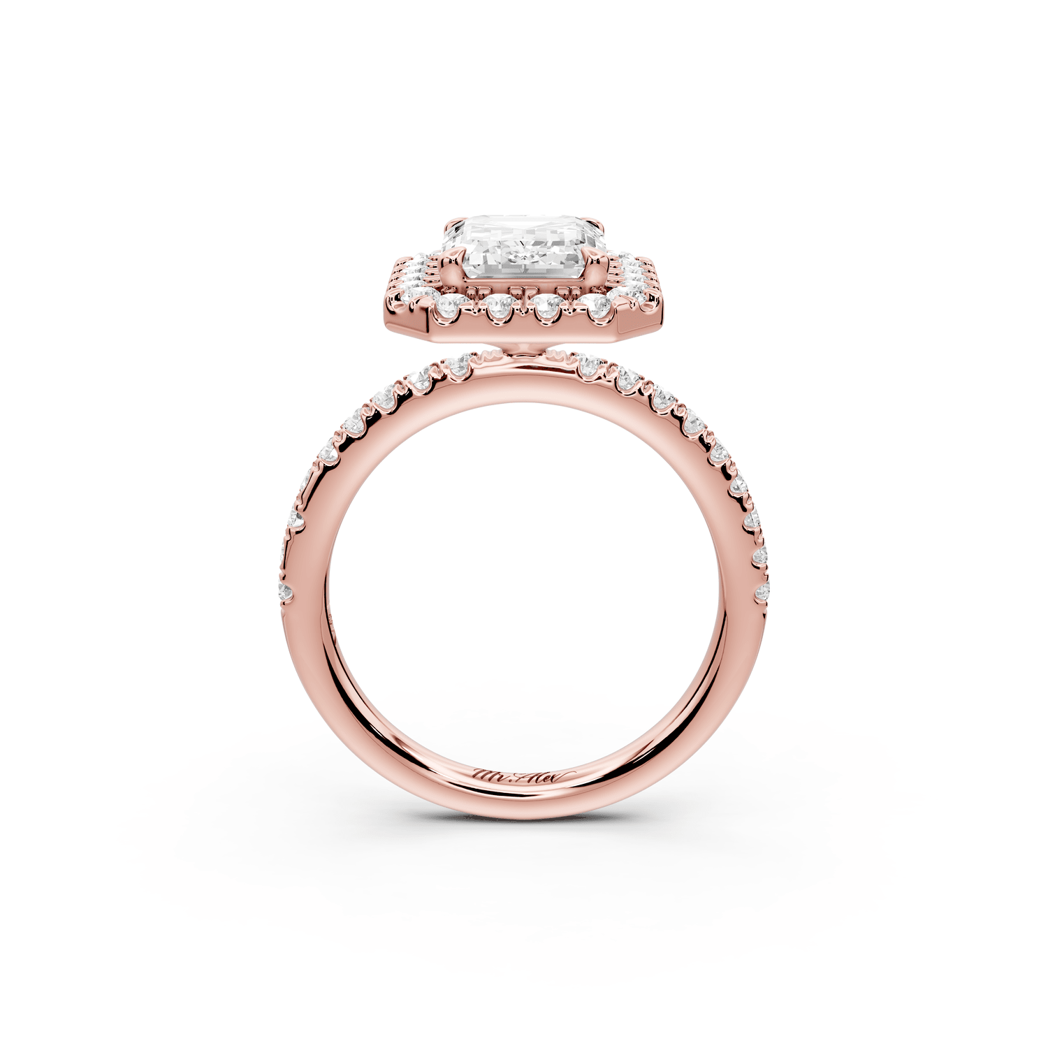 Marina - 3ct 14k rose gold radiant halo pavé half band engagement ring - Mr. Alex Jewelry