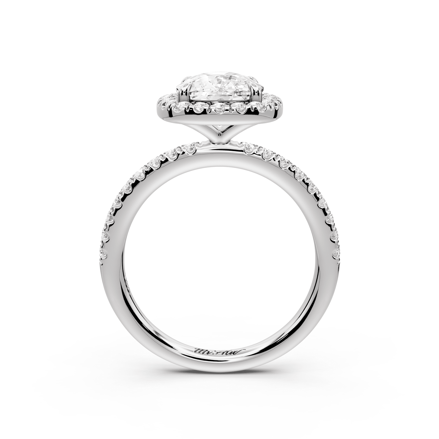 Marina - 3ct 14k white gold cushion halo pavé half band engagement ring - Mr. Alex Jewelry