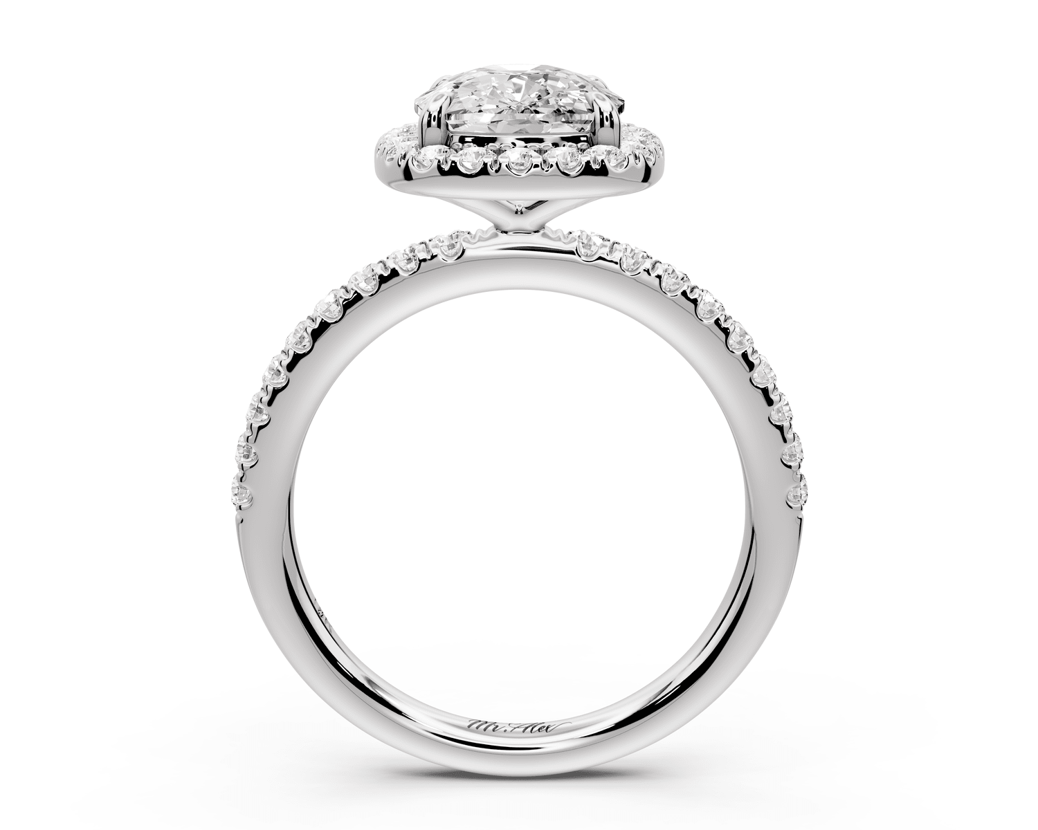 Marina - 3ct 14k white gold ecushion halo pavé half band engagement ring - Mr. Alex Jewelry